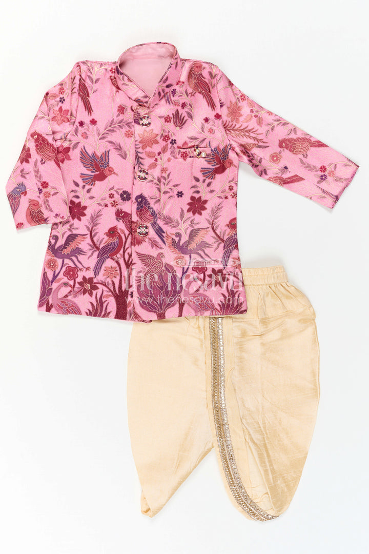 The Nesavu Boys Sherwani Baby Boy Sherwani Set for Festive Weddings and Traditional Celebrations Nesavu Nesavu Baby Boy Sherwani Set With Jacquard Floral Print For Weddings And Festive Celebrations