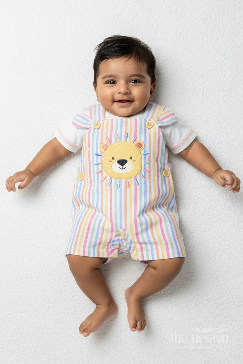 The Nesavu Baby Casual Sets Baby Boy Striped Cotton Set with Lion Patch for Playful Comfort Nesavu 10 (NB) / Yellow BCS487A-10 Nesavu baby boy striped cotton set lion patch  perfect casual comfort everyday fun