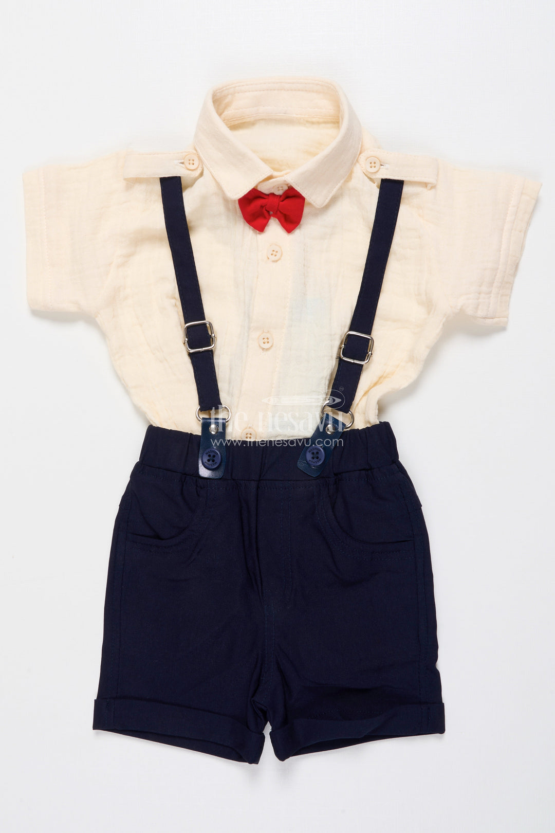 The Nesavu Boys Casual Set Baby Boy Suspender Outfit for Birthdays and Family Photos Nesavu Nesavu baby boy suspender set cotton bow tie  perfect birthdays photoshoots