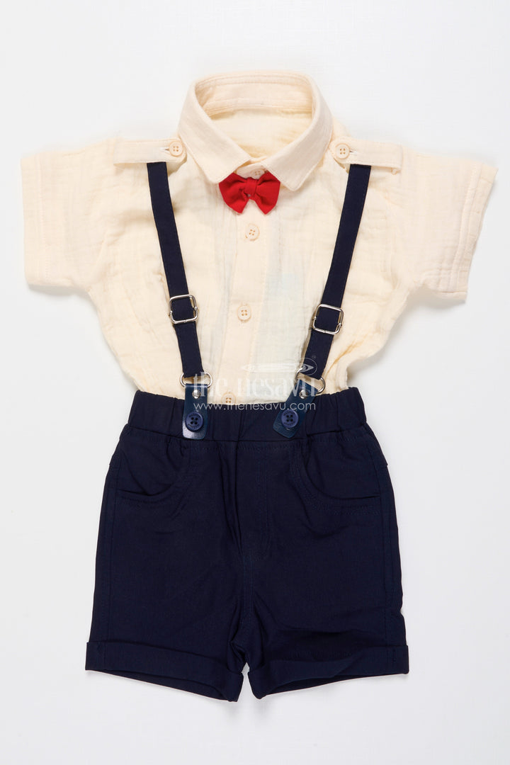 The Nesavu Boys Casual Set Baby Boy Suspender Outfit for Birthdays and Family Photos Nesavu Nesavu baby boy suspender set cotton bow tie  perfect birthdays photoshoots