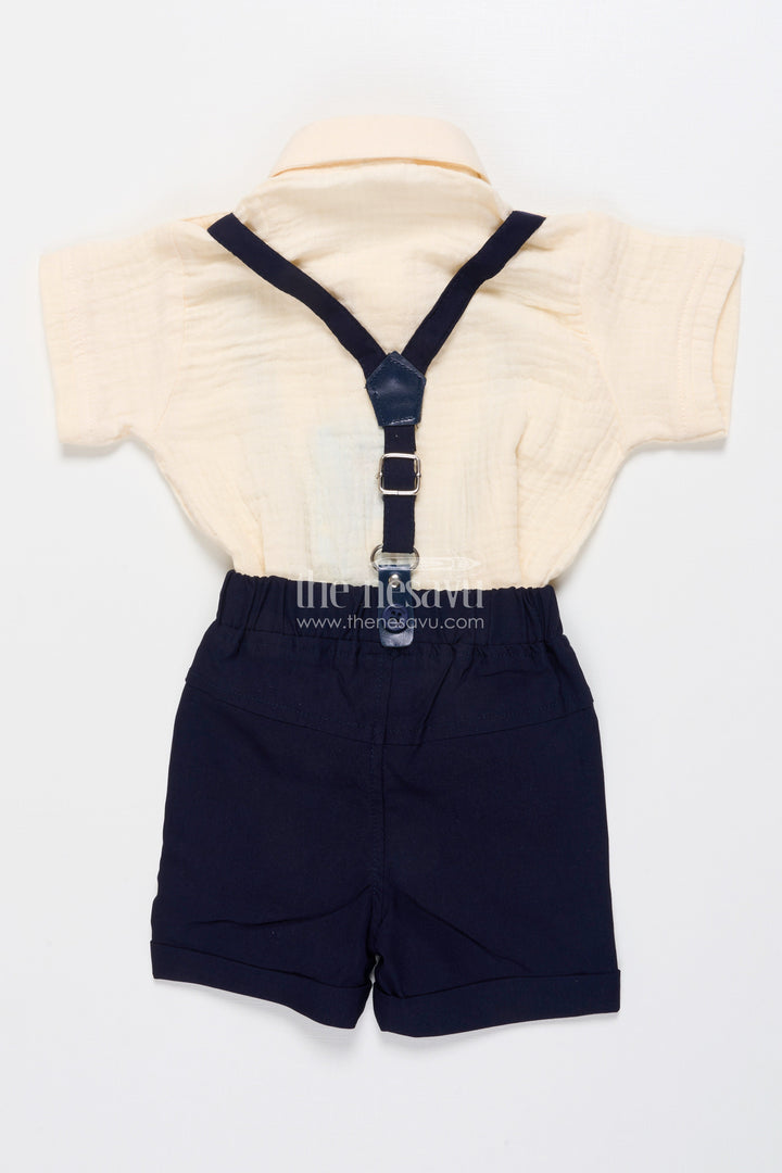 The Nesavu Boys Casual Set Baby Boy Suspender Outfit for Birthdays and Family Photos Nesavu Nesavu baby boy suspender set cotton bow tie  perfect birthdays photoshoots