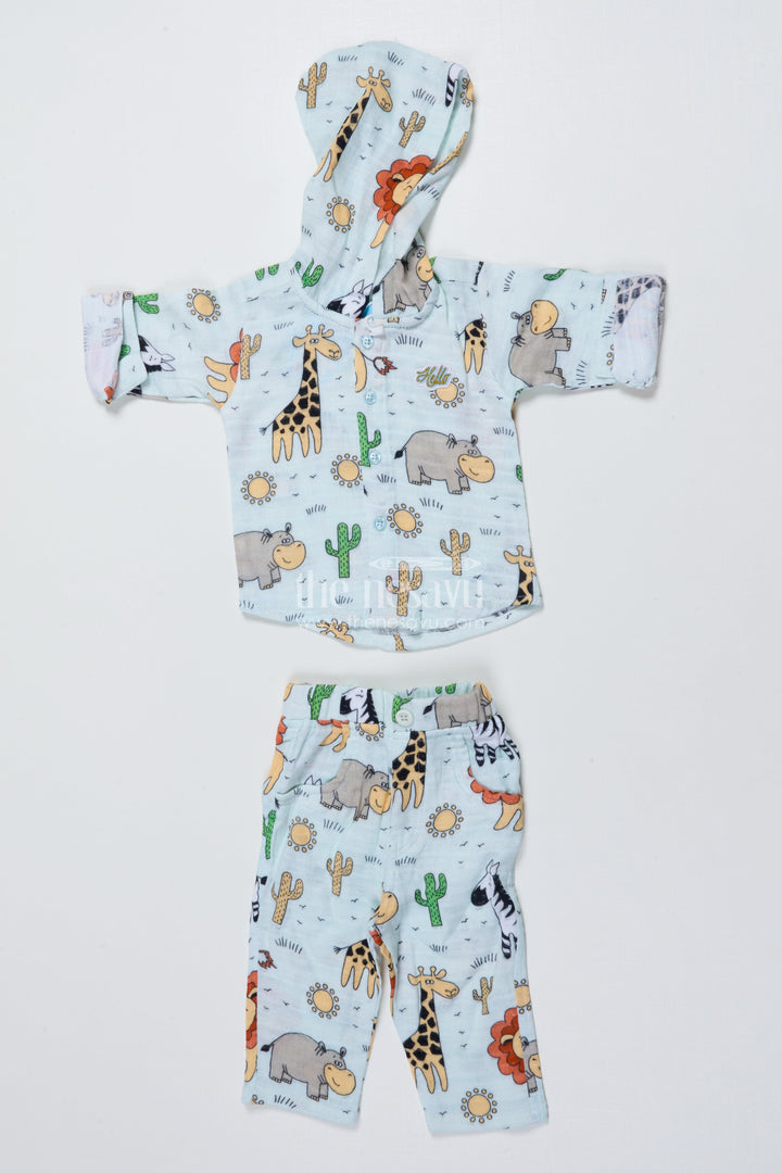 The Nesavu Boys Casual Set Baby Boys Animal Printed Muslin Cotton Set for Everyday Wear Nesavu 12 (3M) / Green BCS502B-12 Nesavu baby boys muslin cotton set animal print hoodie cozy days naps