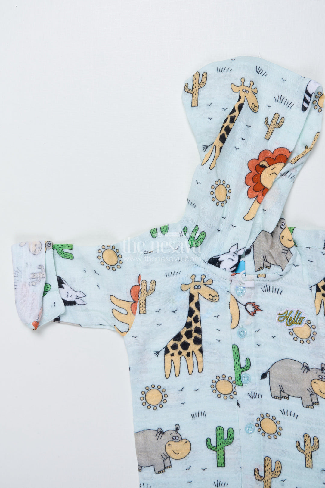 The Nesavu Boys Casual Set Baby Boys Animal Printed Muslin Cotton Set for Everyday Wear Nesavu Nesavu baby boys muslin cotton set animal print hoodie cozy days naps