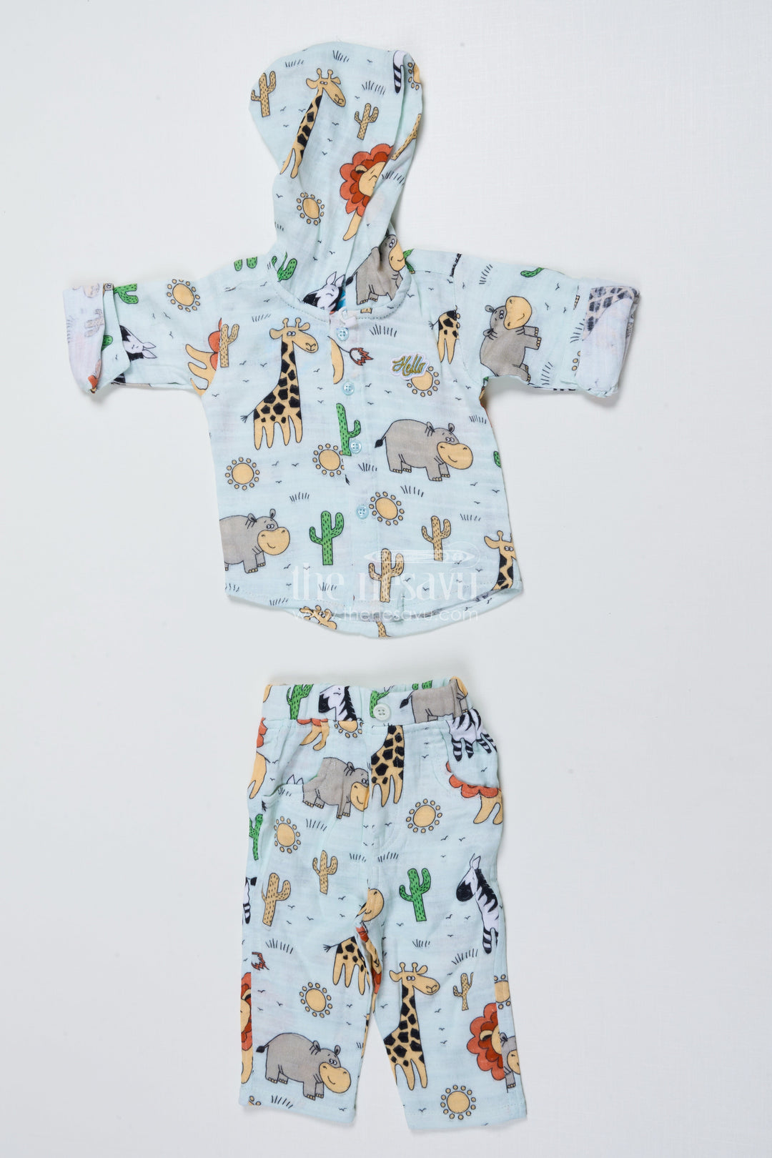 The Nesavu Boys Casual Set Baby Boys Animal Printed Muslin Cotton Set for Everyday Wear Nesavu Nesavu baby boys muslin cotton set animal print hoodie cozy days naps