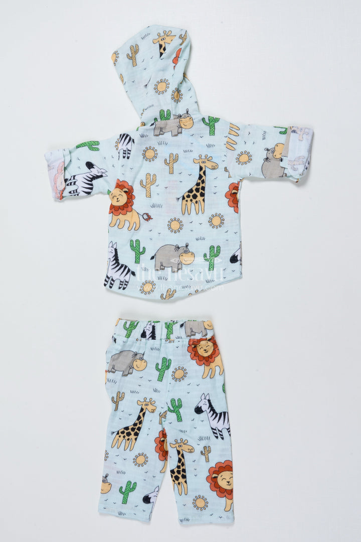 The Nesavu Boys Casual Set Baby Boys Animal Printed Muslin Cotton Set for Everyday Wear Nesavu Nesavu baby boys muslin cotton set animal print hoodie cozy days naps