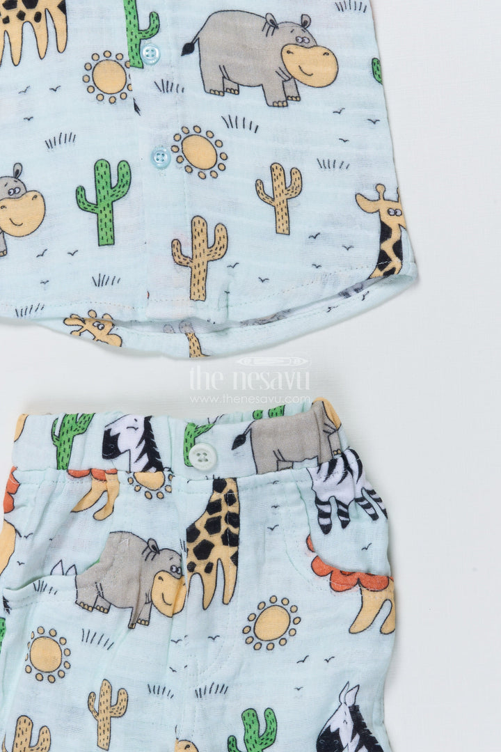 The Nesavu Boys Casual Set Baby Boys Animal Printed Muslin Cotton Set for Everyday Wear Nesavu Nesavu baby boys muslin cotton set animal print hoodie cozy days naps
