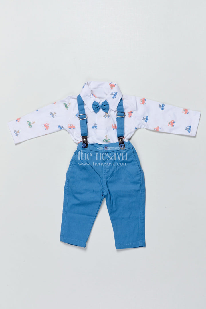 The Nesavu Boys Casual Set Baby Boys Casual Outfit Set with Suspenders for Birthday and Outings Nesavu 12 (3M) / Blue BCS478A-12 Nesavu baby boys casual cotton set suspenders bow tie  perfect outings birthdays