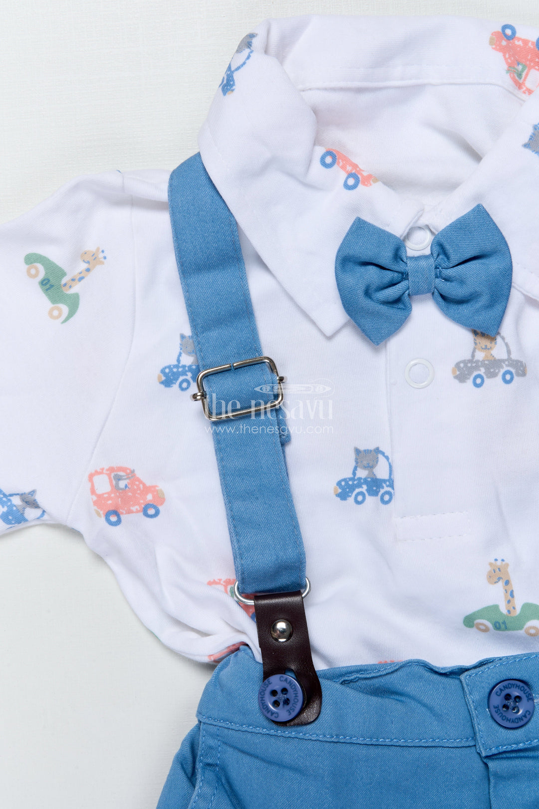 The Nesavu Boys Casual Set Baby Boys Casual Outfit Set with Suspenders for Birthday and Outings Nesavu Nesavu baby boys casual cotton set suspenders bow tie  perfect outings birthdays