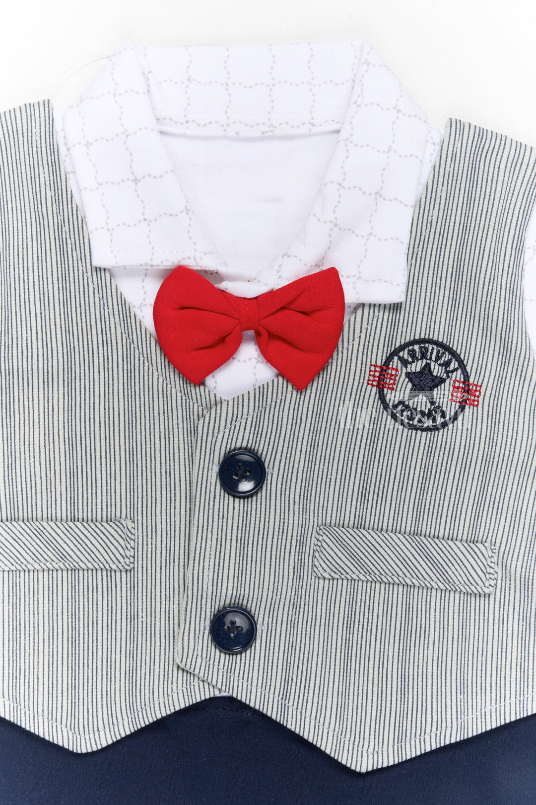 The Nesavu Boys Casual Set Baby Boys Casual Party Outfit with White Shirt, Grey Vest, and Red Bow Tie Nesavu Baby Boys Casual Party Outfit White Shirt Grey Vest Red Bow Tie Black Shorts | The Nesavu