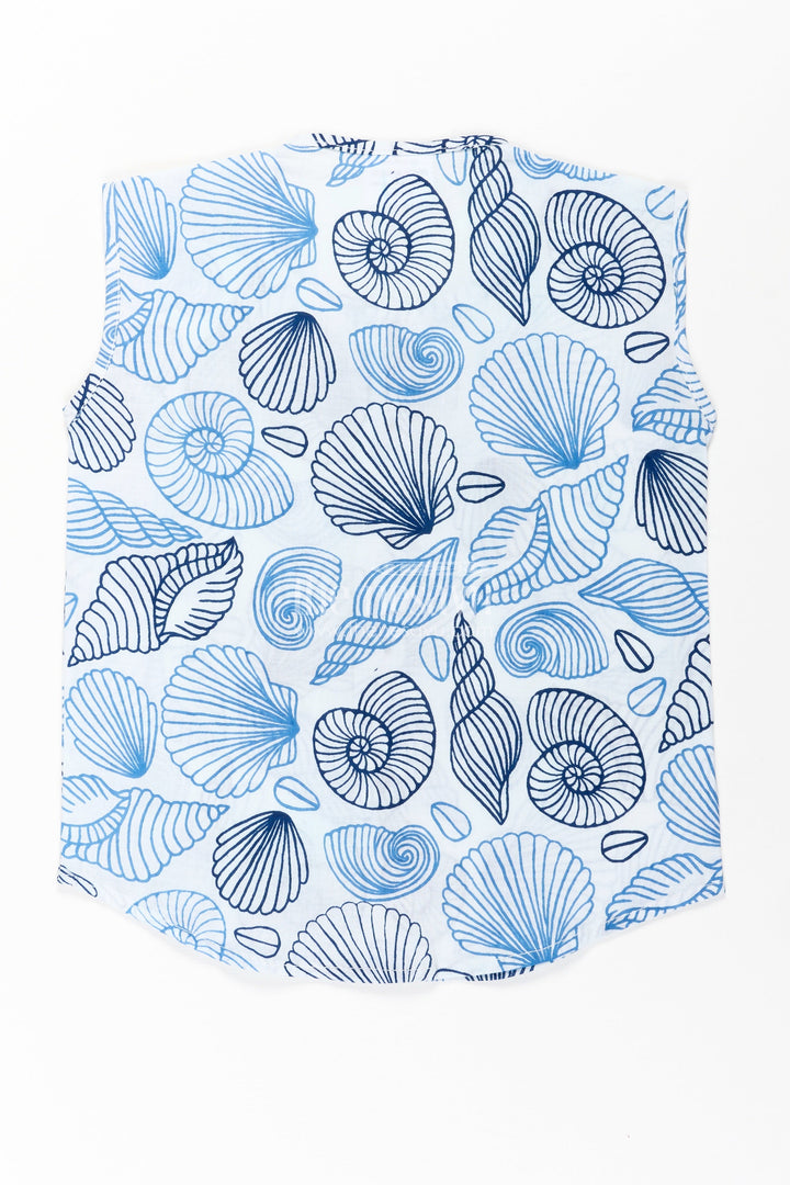 The Nesavu Baby Jablas Baby Boys Cotton Jabla in Nautical Blue Shell Motif Print for Everyday Jhabla for Infants Style Nesavu Jhabla infants Cotton Digital Nautical Blue Print Wooden Button Detail | The Nesavu