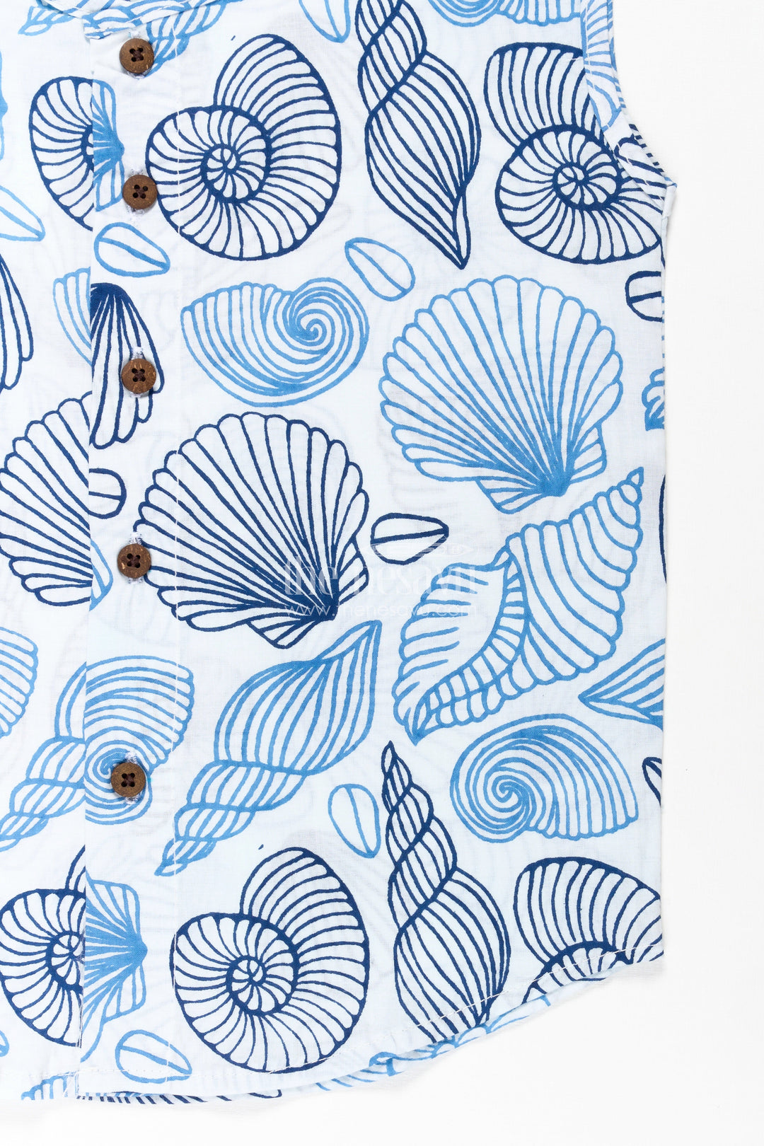 The Nesavu Baby Jablas Baby Boys Cotton Jabla in Nautical Blue Shell Motif Print for Everyday Jhabla for Infants Style Nesavu Jhabla infants Cotton Digital Nautical Blue Print Wooden Button Detail | The Nesavu