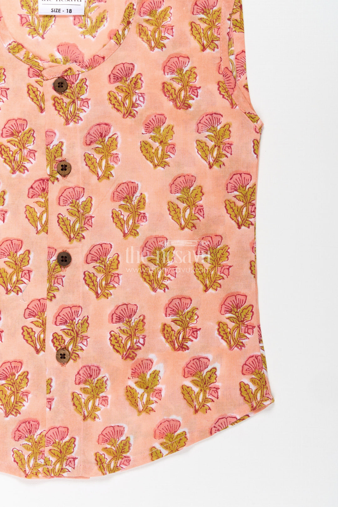 The Nesavu Baby Jablas Baby Boys Cotton Jabla in Peach with Floral Digital Print and Wooden Buttons in Cotton Jablas for Newborn Style Nesavu Cotton jablas newborn Peach Digital Floral Print Wooden Button Closure | The Nesavu