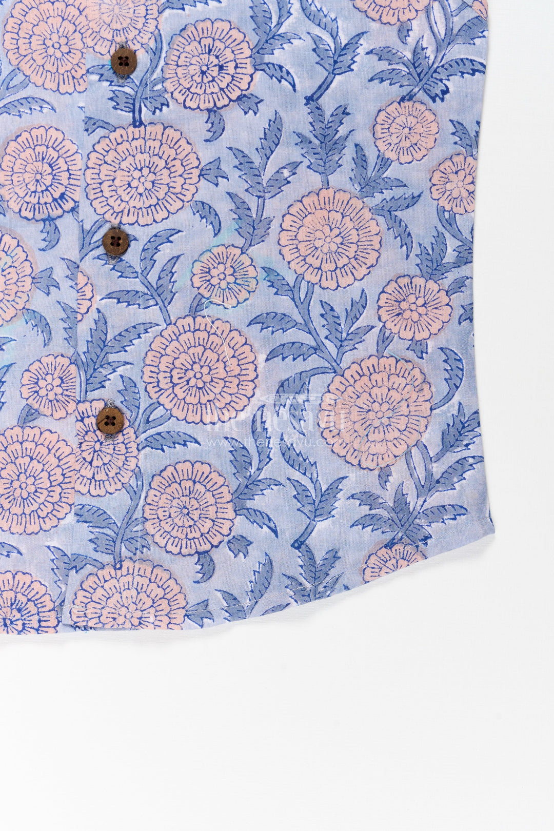 The Nesavu Baby Jablas Baby Boys Cotton Jabla with Dusky Blue Base and Delicate Floral Digital Print in Newborn Jhabla Online Style Nesavu Newborn jhabla online Dusky Blue Cotton Pink Floral Digital Print Wooden Button Front | The Nesavu