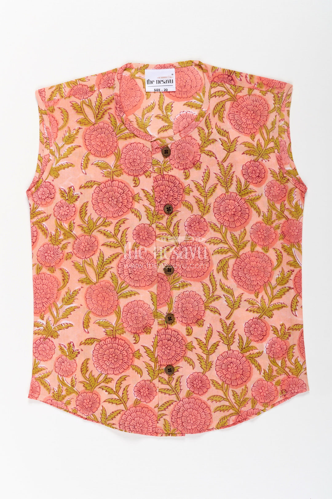 The Nesavu Baby Jablas Baby Boys Cotton Jabla with Pink Floral Print On Peach for Daily Comfort in Newborns Jhabla Online Style Nesavu Newborns jhabla online Peach Cotton Bold Pink Floral Digital Print Wooden Buttons | The Nesavu