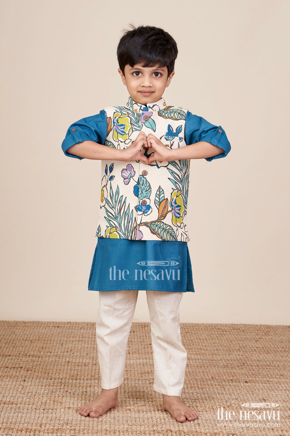 The Nesavu Boys Jacket Sets Baby Boys Cotton Jacket Kurta Set for Festive and Cultural Wear Nesavu Nesavu baby boys cotton ethnic jacket kurta set festive wear traditional celebrations