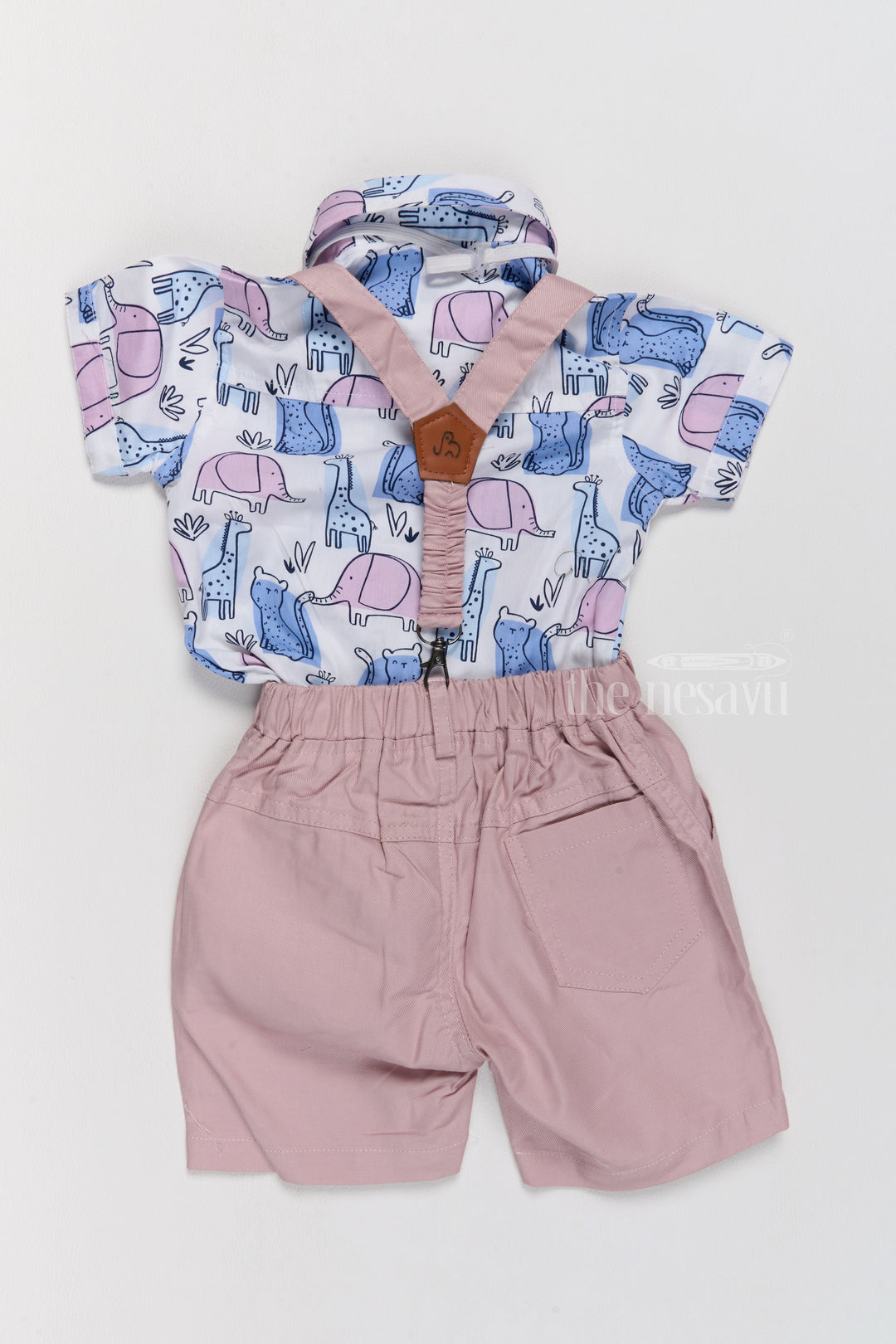 The Nesavu Boys Casual Set Baby Boys Cotton Short Dungarees Set with Printed Shirt and Bow Tie for Casual Wear Nesavu Baby Boys Cotton Short Dungarees Printed Shirt Bow Tie Casual Outfit | The Nesavu