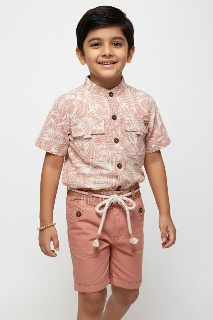 The Nesavu Boys Casual Set Baby Boys Digital Print Cotton Set for Weekend Wear and Photos Nesavu 16 (1Y) / Peach BCS424A-16 Nesavu baby boys digital printed cotton set birthdays casual weekends warm weather days