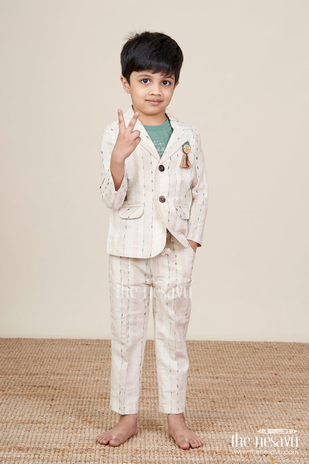 The Nesavu Boys Blazer Set Baby Boys Embroidered Blazer Set for Traditional Celebrations Nesavu Nesavu baby boys embroidered blazer set festive occasions weddings cultural celebrations