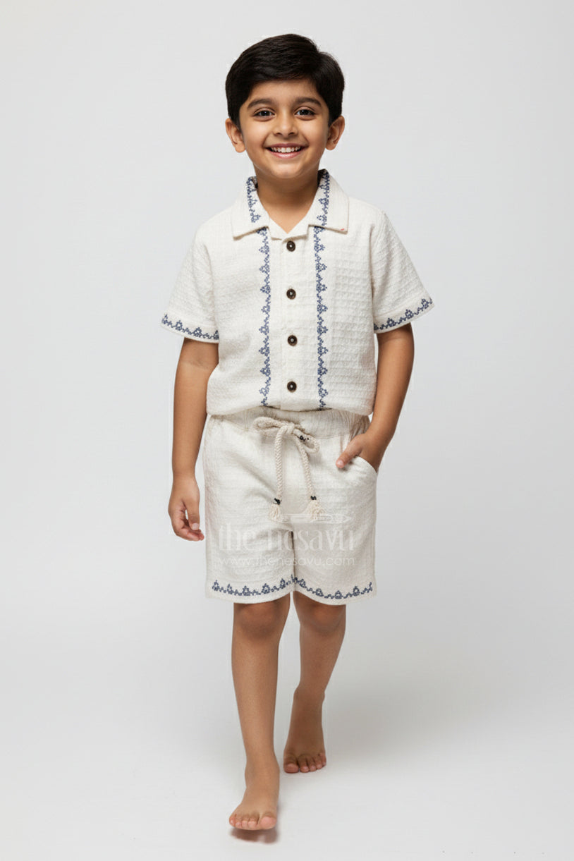 The Nesavu Boys Casual Set Baby Boys Embroidered Cotton Set for Festive Family Moments Nesavu 16 (1Y) / Half white BCS423A-16 Nesavu baby boys embroidered cotton set festive occasions celebrations cultural events