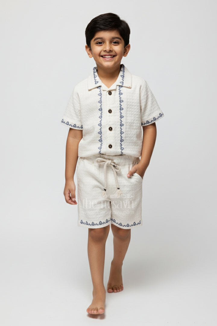 The Nesavu Boys Casual Set Baby Boys Embroidered Cotton Set for Festive Family Moments Nesavu 16 (1Y) / Half white BCS423A-16 Nesavu baby boys embroidered cotton set festive occasions celebrations cultural events