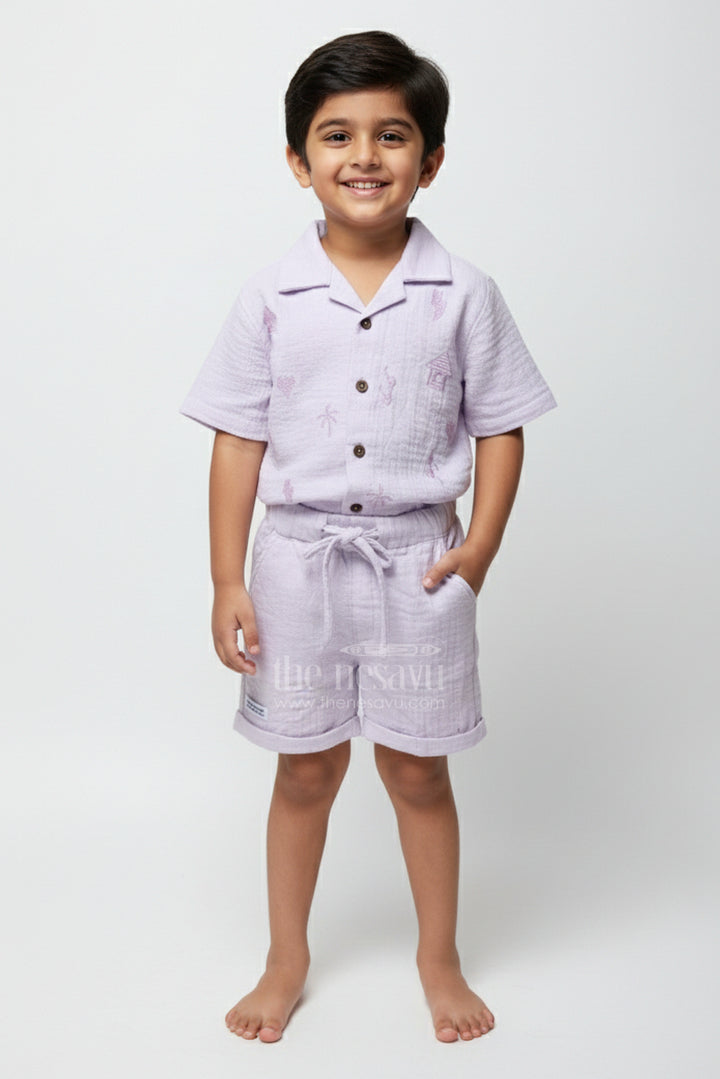 The Nesavu Boys Casual Set Baby Boys Embroidered Muslin Cotton Set for Festive Casuals Nesavu 16 (1Y) / Purple BCS419A-16 Nesavu baby boys embroidered muslin cotton set purple festive traditional casual wear