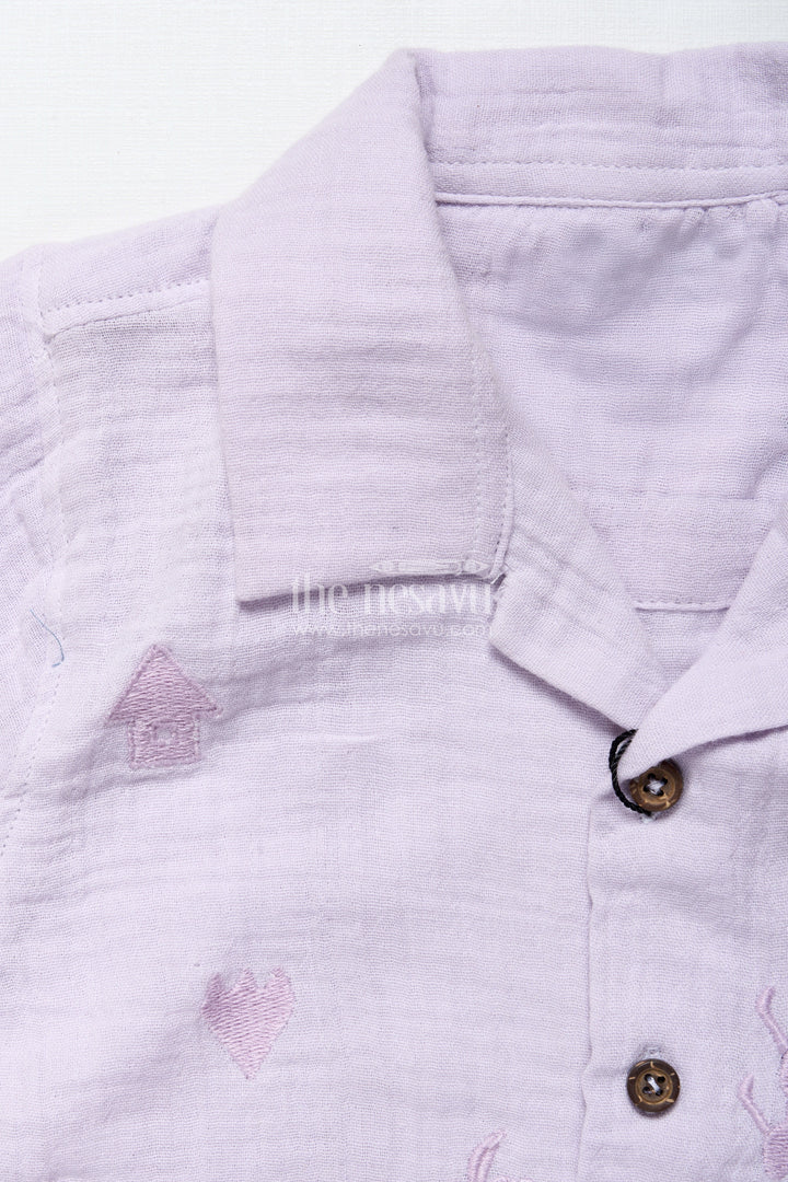 The Nesavu Boys Casual Set Baby Boys Embroidered Muslin Cotton Set for Festive Casuals Nesavu Nesavu baby boys embroidered muslin cotton set purple festive traditional casual wear