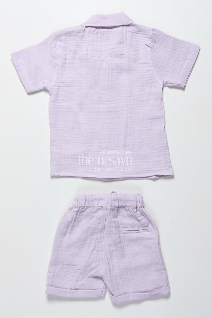 The Nesavu Boys Casual Set Baby Boys Embroidered Muslin Cotton Set for Festive Casuals Nesavu Nesavu baby boys embroidered muslin cotton set purple festive traditional casual wear