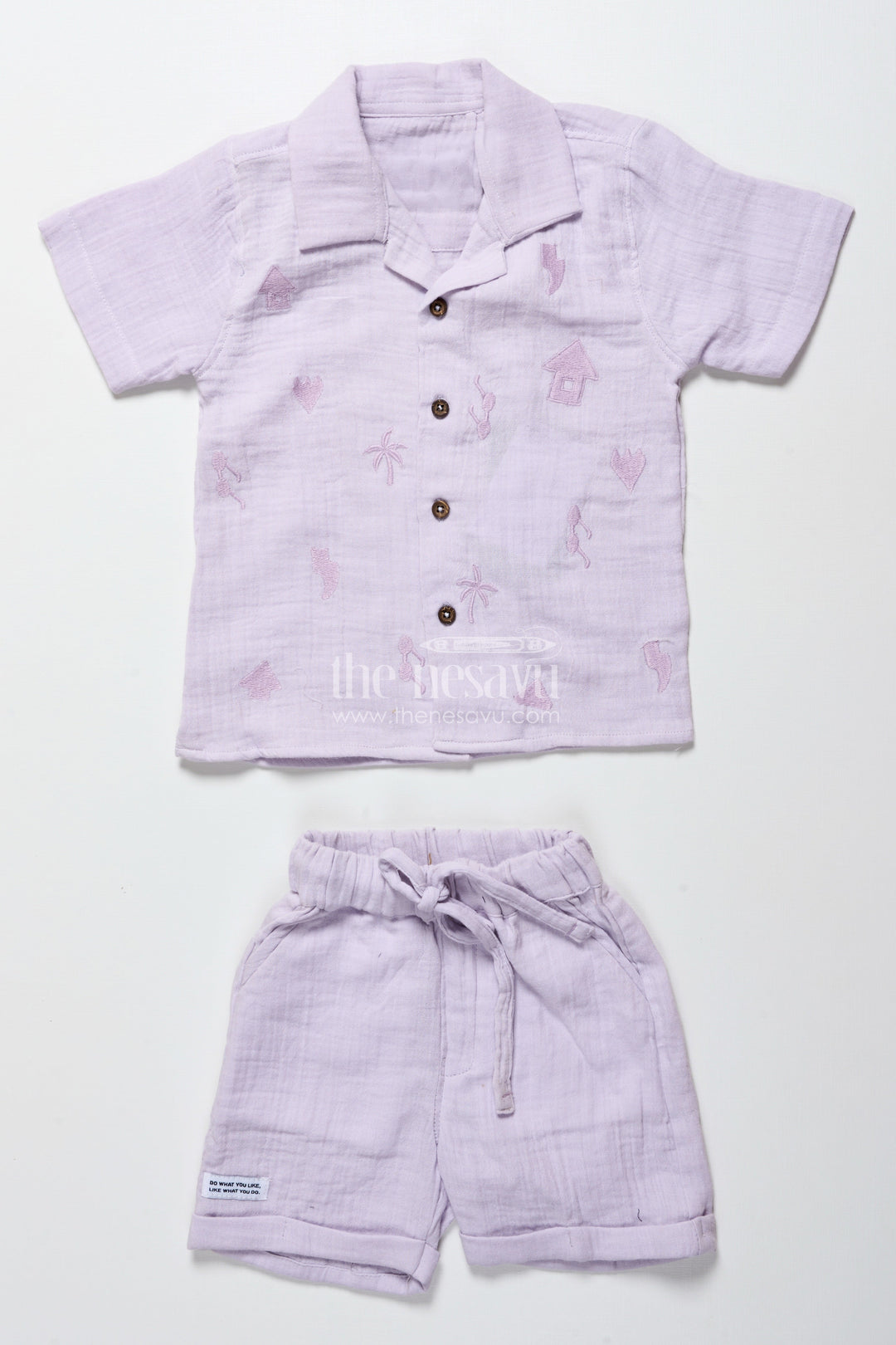 The Nesavu Boys Casual Set Baby Boys Embroidered Muslin Cotton Set for Festive Casuals Nesavu Nesavu baby boys embroidered muslin cotton set purple festive traditional casual wear
