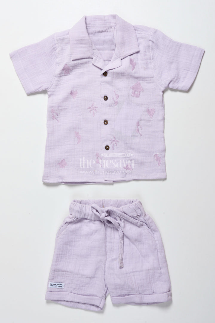 The Nesavu Boys Casual Set Baby Boys Embroidered Muslin Cotton Set for Festive Casuals Nesavu Nesavu baby boys embroidered muslin cotton set purple festive traditional casual wear