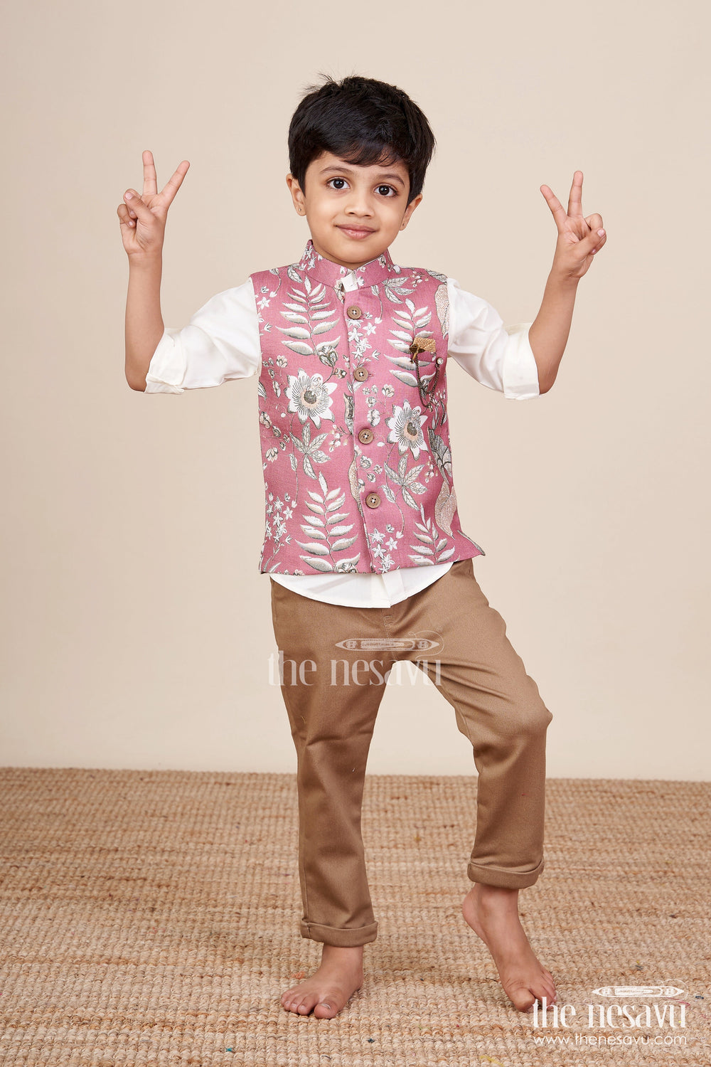 The Nesavu Boys Jacket Sets Baby Boys Ethnic Jacket Set for Weddings and Celebrations Nesavu Nesavu baby boys festive jacket set digital prints wedding wear traditional functions