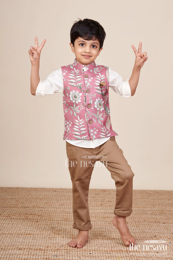 The Nesavu Boys Jacket Sets Baby Boys Ethnic Jacket Set for Weddings and Celebrations Nesavu Nesavu baby boys festive jacket set digital prints wedding wear traditional functions