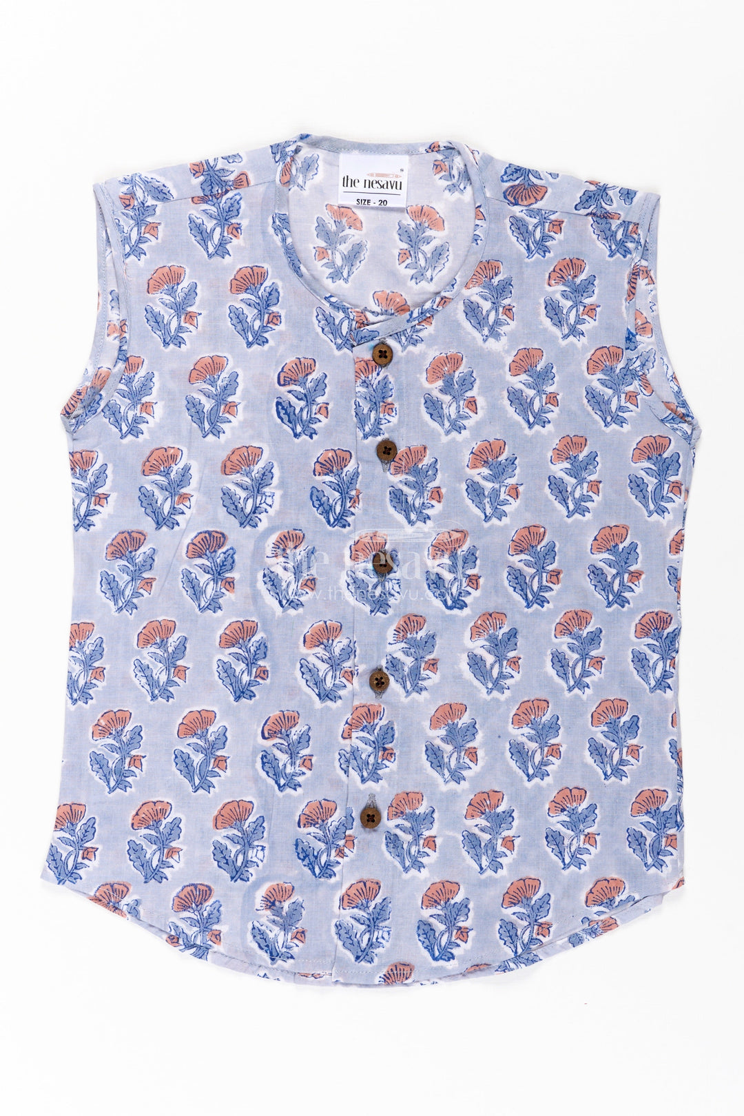 The Nesavu Baby Jablas Baby Boys Grey Cotton Jabla with Floral Digital Print and Wooden Buttons in New Born Jabla Style Nesavu 10 (NB) / Blue IF028A-10 New born jabla Grey Cotton Floral Digital Print Wooden Button Finish Baby Boys | The Nesavu