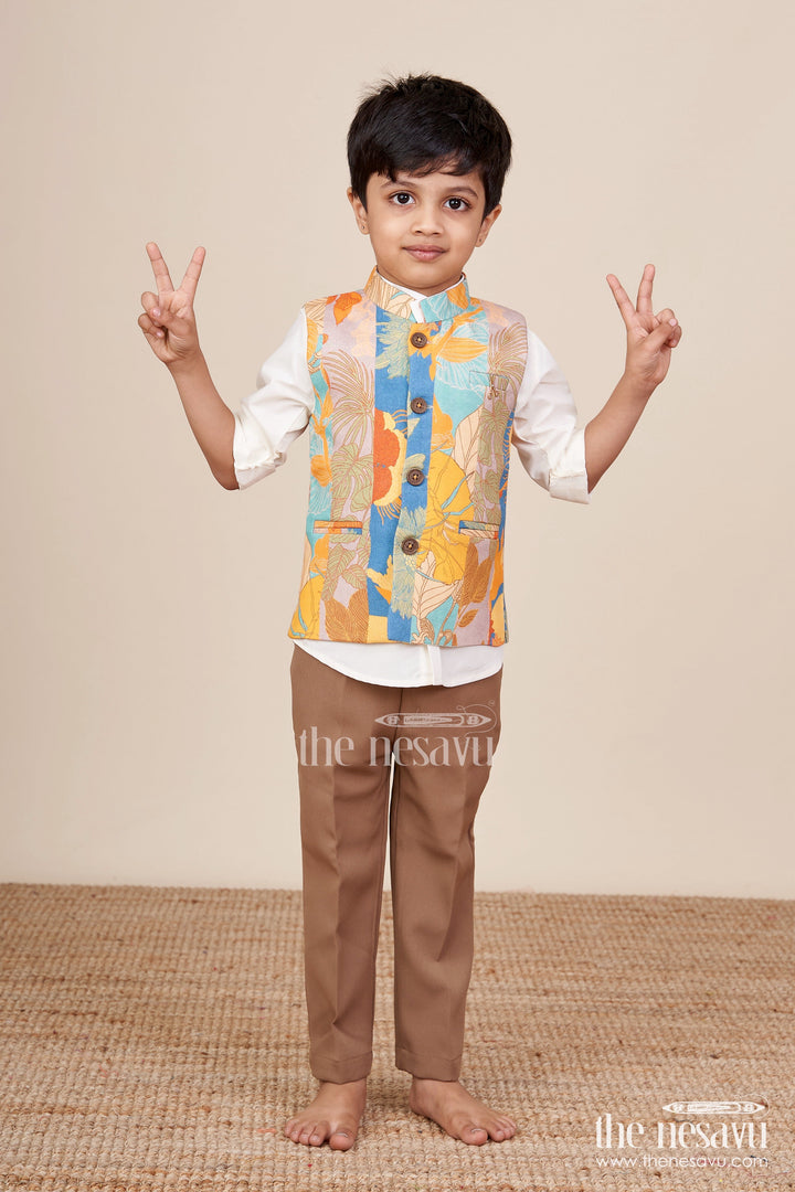 The Nesavu Boys Jacket Sets Baby Boys Multicolor Jacket Set for Festive Photos and Family Events Nesavu 16 (1Y) / Multicolor BCS430B-16 Nesavu baby boys multicolor printed jacket set birthdays family photos festive occasions