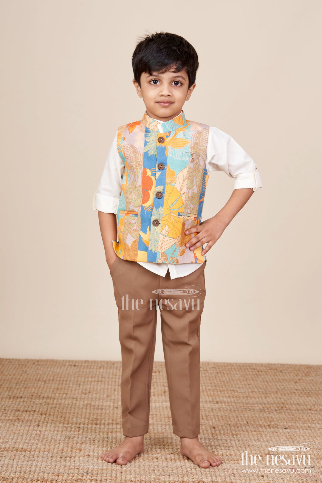 The Nesavu Boys Jacket Sets Baby Boys Multicolor Jacket Set for Festive Photos and Family Events Nesavu Nesavu baby boys multicolor printed jacket set birthdays family photos festive occasions
