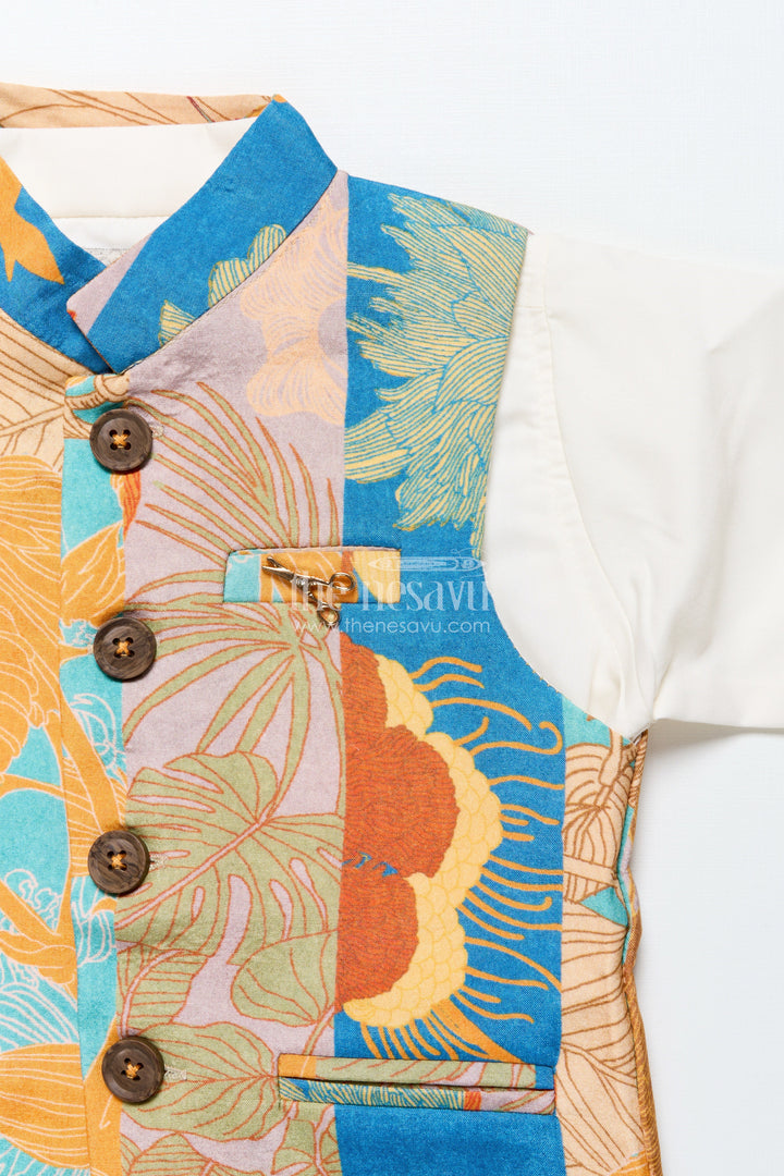 The Nesavu Boys Jacket Sets Baby Boys Multicolor Jacket Set for Festive Photos and Family Events Nesavu Nesavu baby boys multicolor printed jacket set birthdays family photos festive occasions
