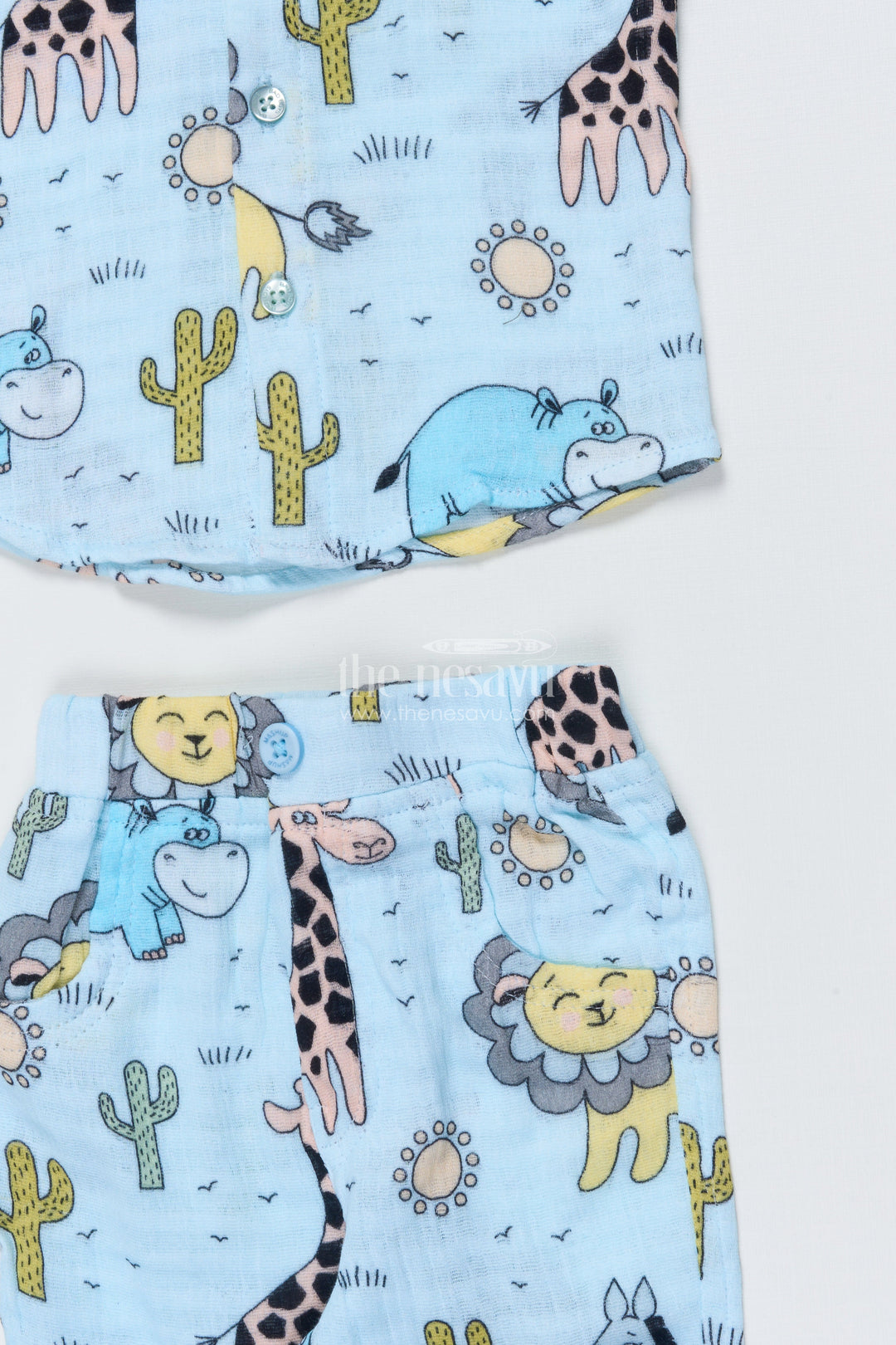 The Nesavu Boys Casual Set Baby Boys Muslin Cotton Animal Print Set for Playtime and Naps Nesavu Nesavu muslin cotton baby boys outfit animal print hoodie sleep play
