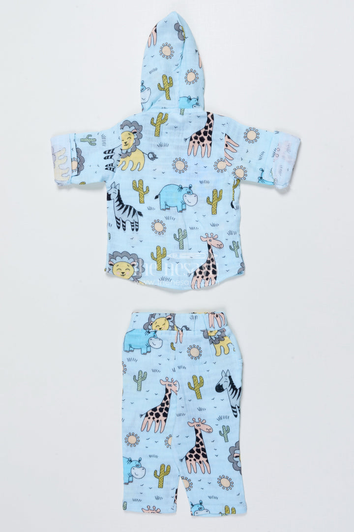 The Nesavu Boys Casual Set Baby Boys Muslin Cotton Animal Print Set for Playtime and Naps Nesavu Nesavu muslin cotton baby boys outfit animal print hoodie sleep play