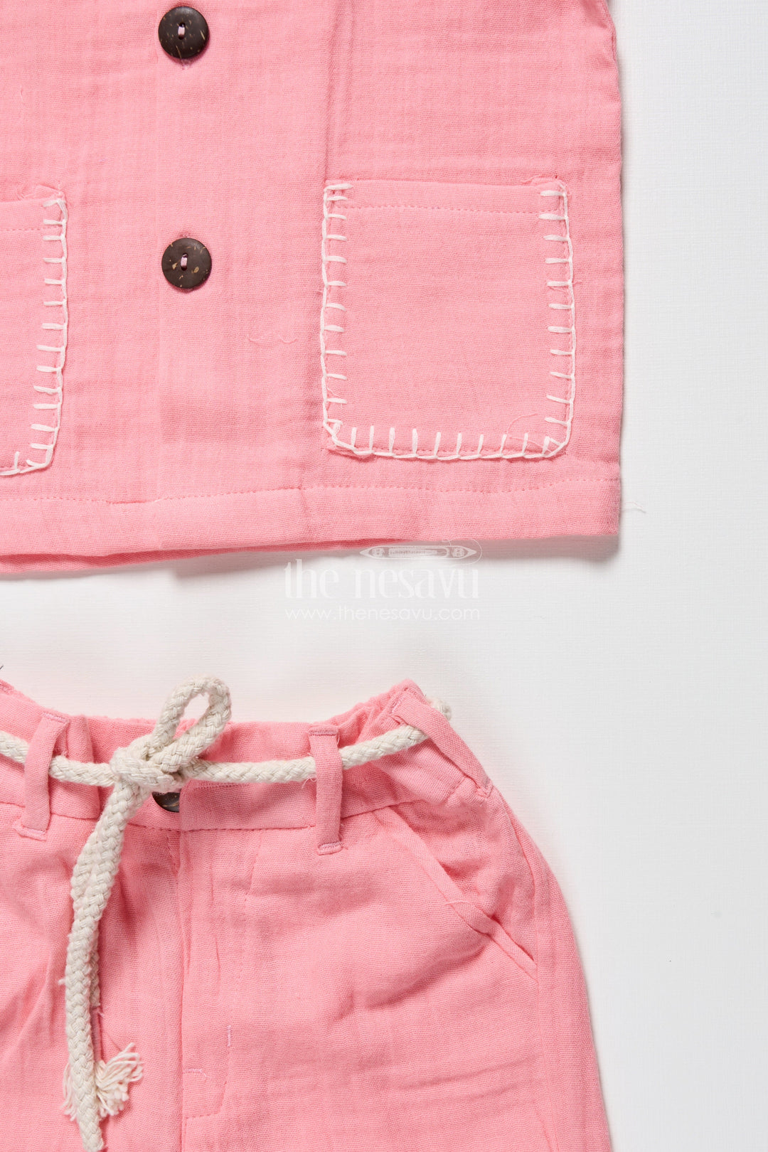 The Nesavu Boys Casual Set Baby Boys Muslin Cotton Casual Set for Summer Comfort Nesavu Nesavu baby boys muslin cotton set pink summer play casual wear