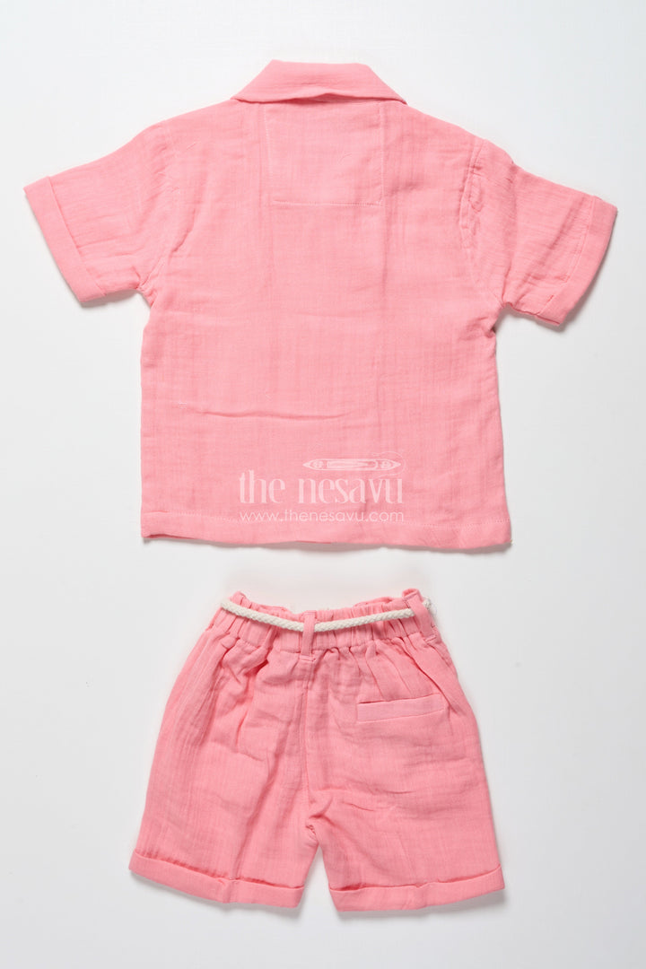 The Nesavu Boys Casual Set Baby Boys Muslin Cotton Casual Set for Summer Comfort Nesavu Nesavu baby boys muslin cotton set pink summer play casual wear