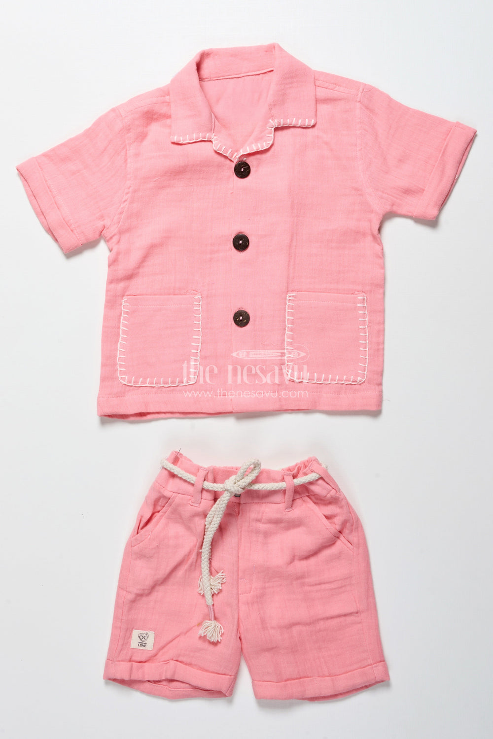 The Nesavu Boys Casual Set Baby Boys Muslin Cotton Casual Set for Summer Comfort Nesavu Nesavu baby boys muslin cotton set pink summer play casual wear