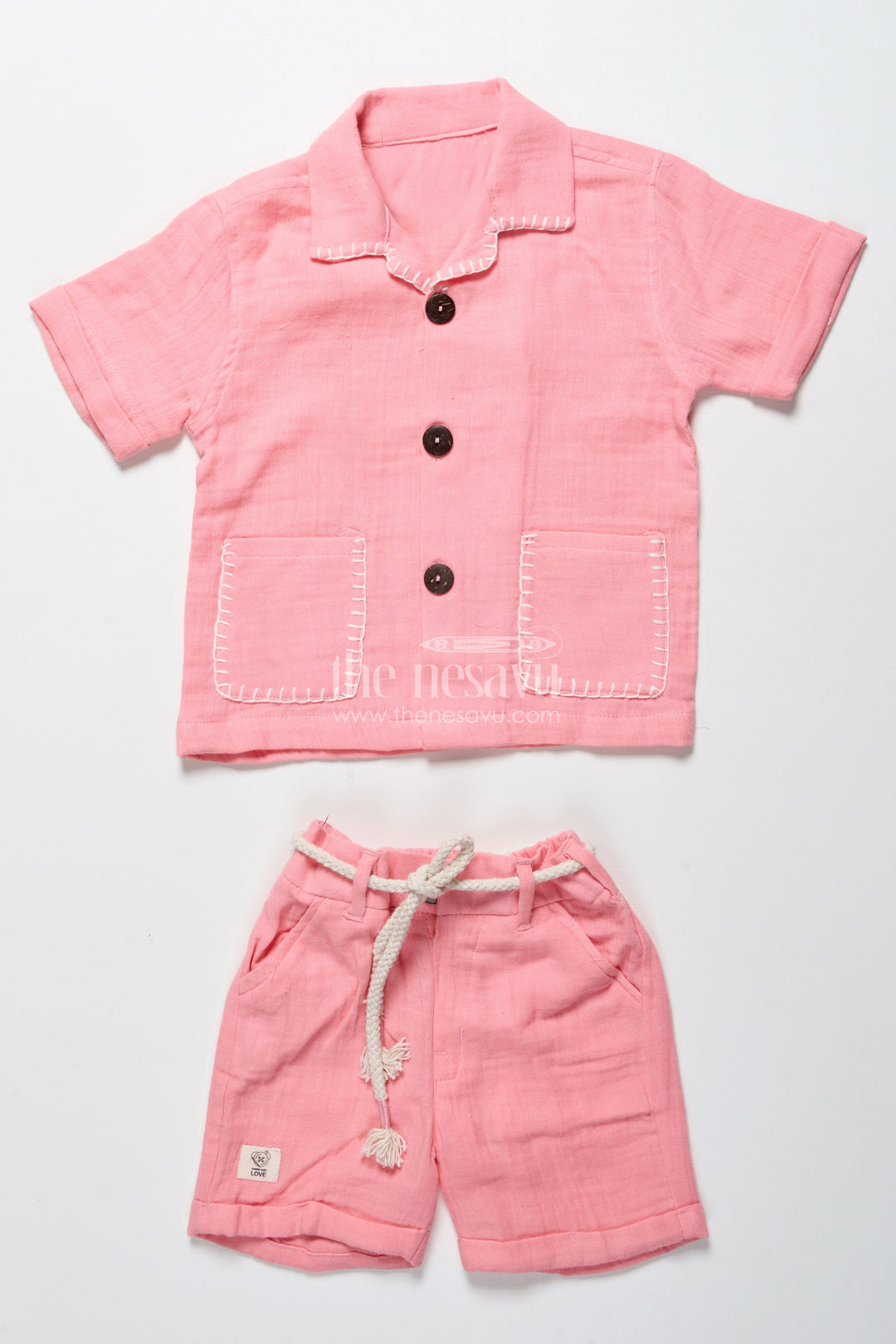 The Nesavu Boys Casual Set Baby Boys Muslin Cotton Casual Set for Summer Comfort Nesavu Nesavu baby boys muslin cotton set pink summer play casual wear