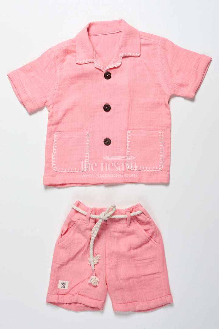 The Nesavu Boys Casual Set Baby Boys Muslin Cotton Casual Set for Summer Comfort Nesavu Nesavu baby boys muslin cotton set pink summer play casual wear