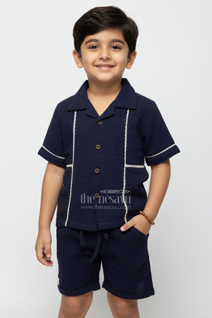 The Nesavu Boys Casual Set Baby Boys Muslin Cotton Set for Everyday Comfort and Movement Nesavu 16 (1Y) / Blue BCS425A-16 Nesavu baby boys muslin cotton casual set summer days outings everyday play