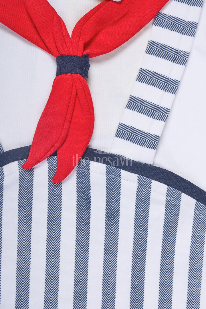 The Nesavu Boys Casual Set Baby Boys Nautical-Inspired Casual Set with Striped Pants and Teddy Bear Embroidery Nesavu Nesavu Baby Boys Striped Nautical Romper Red Necktie Teddy Bear Embroidery