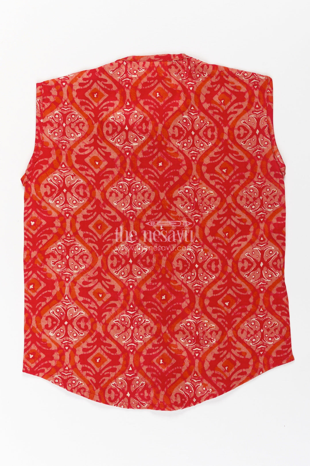 The Nesavu Baby Jablas Baby Boys Pink Sleeveless Jabla Top in Soft Rayon Fabric for Everyday Jhabla Dress Style Nesavu Jhabla dress Baby Boys Pink Batik Rayon Fabric Wooden Buttons Mandarin Collar | The Nesavu