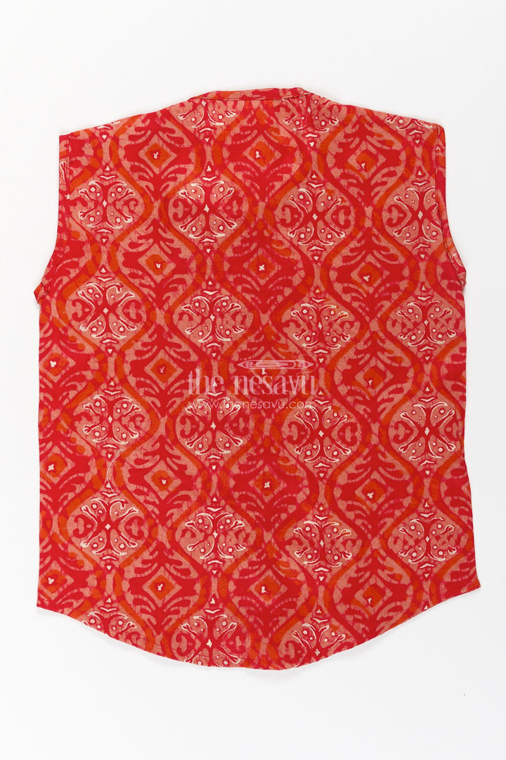 The Nesavu Baby Jablas Baby Boys Pink Sleeveless Jabla Top in Soft Rayon Fabric for Everyday Jhabla Dress Style Nesavu Jhabla dress Baby Boys Pink Batik Rayon Fabric Wooden Buttons Mandarin Collar | The Nesavu