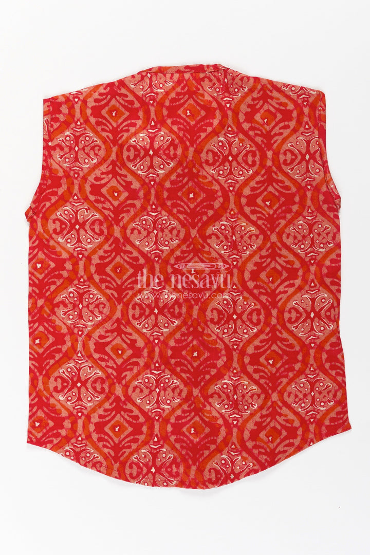 The Nesavu Baby Jablas Baby Boys Pink Sleeveless Jabla Top in Soft Rayon Fabric for Everyday Jhabla Dress Style Nesavu Jhabla dress Baby Boys Pink Batik Rayon Fabric Wooden Buttons Mandarin Collar | The Nesavu