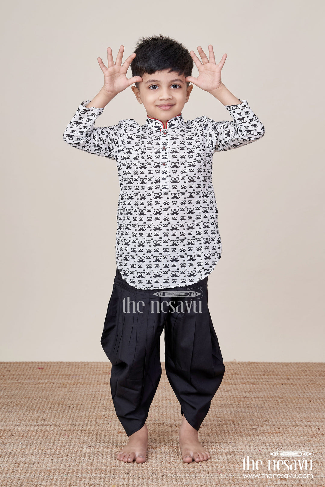 The Nesavu Boys Dothi Set Baby Boys Printed Cotton Dothi Set for Traditional Ceremonies Nesavu 12 (3M) / Blue BES728B-12 Nesavu baby boys traditional dothi set printed cotton kurta pujas naming ceremonies