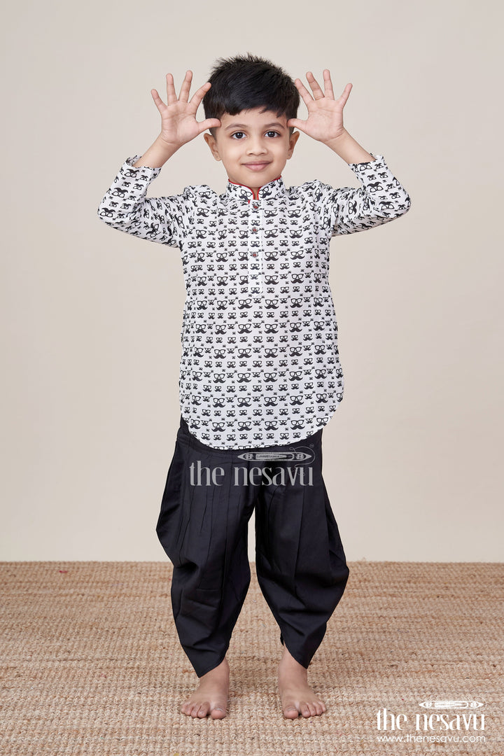 The Nesavu Boys Dothi Set Baby Boys Printed Cotton Dothi Set for Traditional Ceremonies Nesavu 12 (3M) / Blue BES728B-12 Nesavu baby boys traditional dothi set printed cotton kurta pujas naming ceremonies