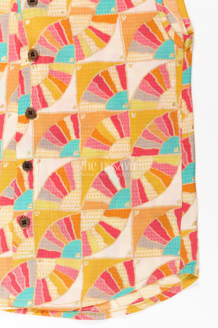 The Nesavu Baby Jablas Baby Boys Sleeveless Jabla in Modal Silk with Vibrant Fan Prints for Everyday Comfort in Jablas Online Style Nesavu Jablas online Modal Silk Digital Fan Print Wooden Buttons Baby Boys | The Nesavu